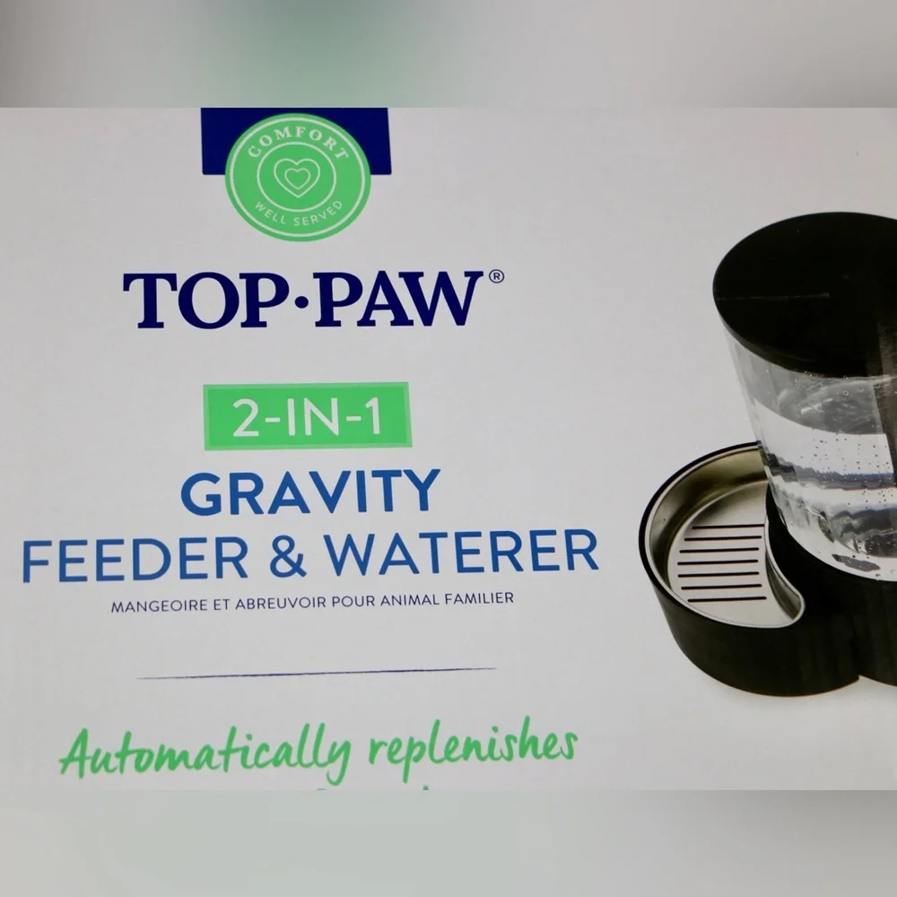Top Paw 2-in-1 Gravity Pet Feeder & Waterer Dog Cat Automatic Food Dispenser